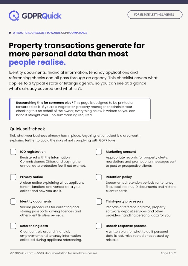 Free Downloadable Checklist for estate agents & letting agents