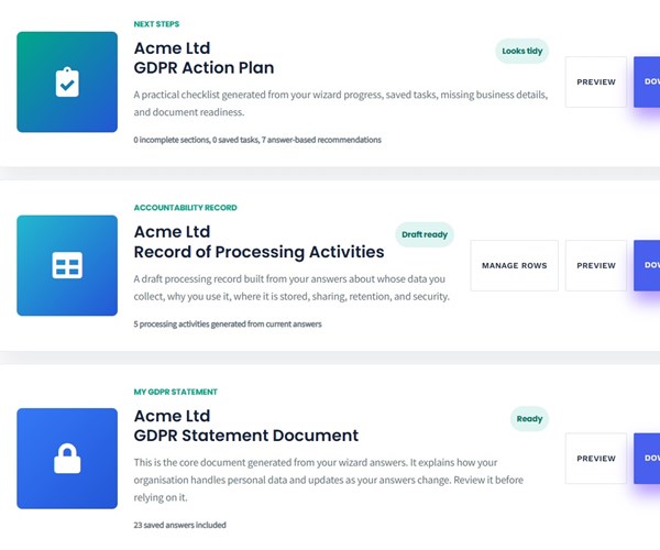GDPR wizard questions