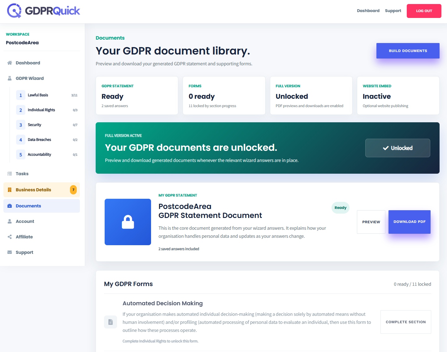 Generated GDPR document